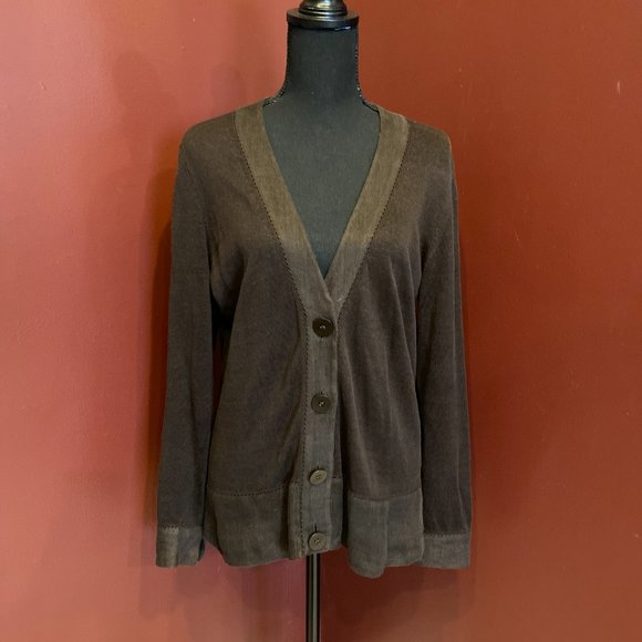 Vintage LAFAYETTE 148 Brown Lightweight Button down Sweater M - Picture 2 of 12